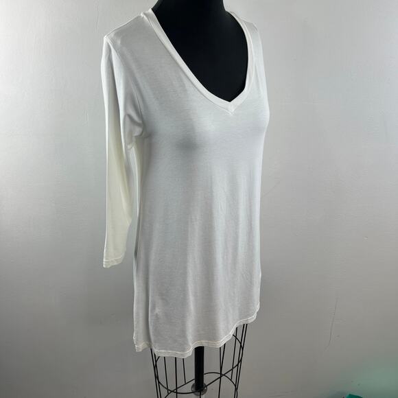 Integrity White Tunic Top Stretch Ribbed Deep V-Neck 3/4 Sleeve Size 2 USA - Picture 4 of 6